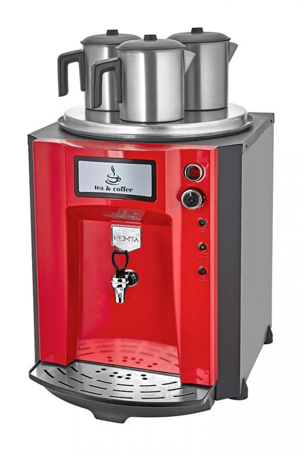 Remta DE10P Premium Jumbo Çay Makinesi, 3 Demlikli, 40 L, Elektrikli, Kırmızı
